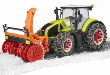  Bruder трактор Claas Axion 950 с цепями и снегоочистителем